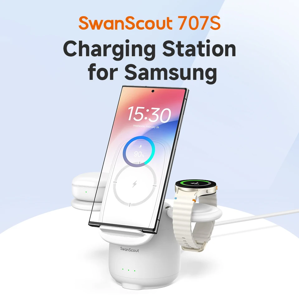 Nabíjacia stanica Swanscout 707S pre Samsung S25+ S24 S23 Z Flip Zfold nabíjačka pre Galaxy Watch Ultra 7 6 5 Pre Galaxy Buds 3 Pro