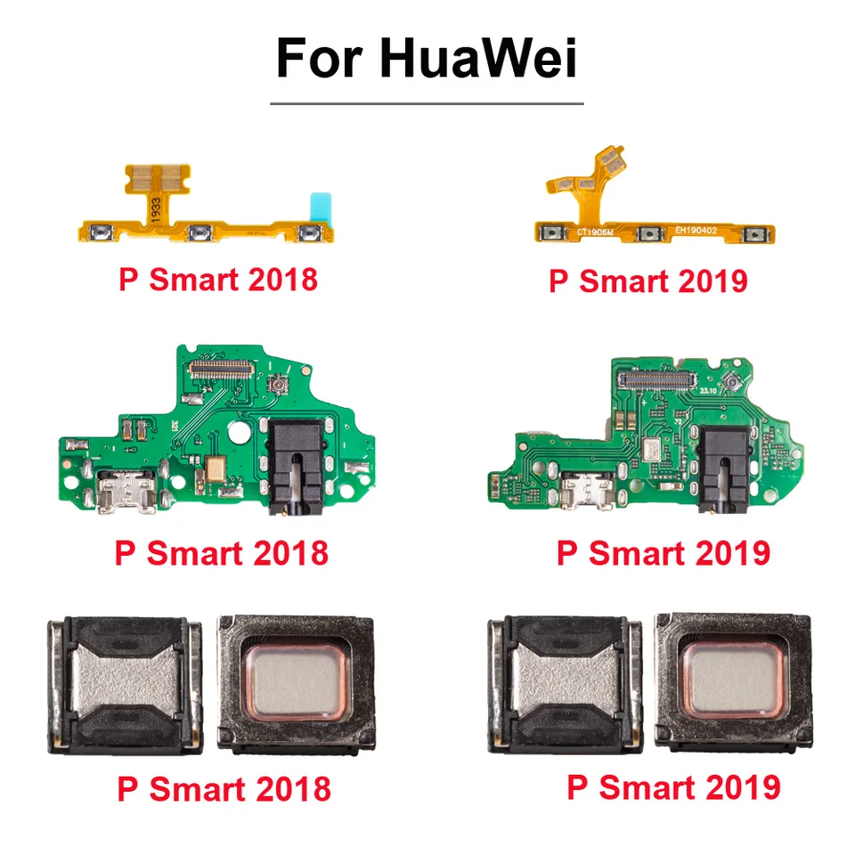 Nabíjací port Dock Connector Flex + Earpiec Reproduktor + zapnutie Flex pre Huawei P Smart 2018 2019 USB Charger Flex