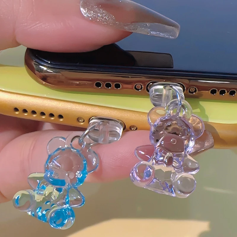 Nabíjanie portu kryštál anti prachová zástrčka roztomilý medvedí kúzlo Pendant Prívesok Dočasy pre iPhone Samsung Xiaomi Huawei