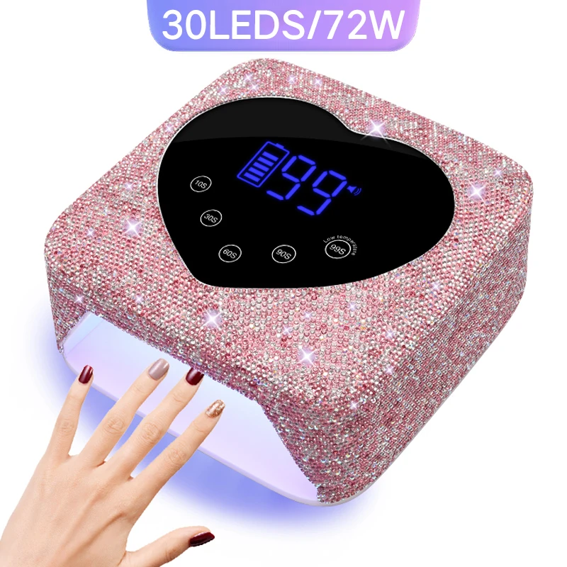 Nabíjateľná 72 W UV LED lampa na nechtovú lampu pre nechty 30Leds Wireless Gel Locking Lamp s veľkou obrazovkou Profesionálne nechtové vybavenie