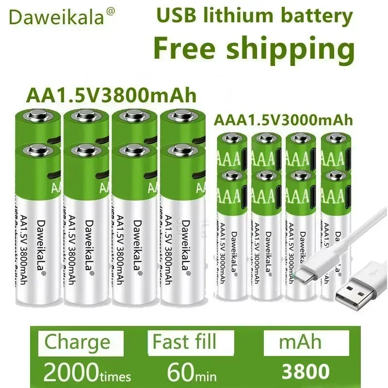 Nabíjateľná AA 1,5 V 3800 mAh / 1,5 V AAA 3000MAH lítium batériu Hray Hračky MP3 Player Lítium