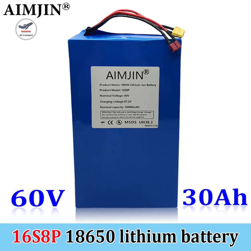 Nabíjateľná batéria 16S8p 60 V 30000 mAh vysokokapacitná litium-iónová batéria 18650 s batériou 30AH s BMS pre elektrickú batériu na skúter