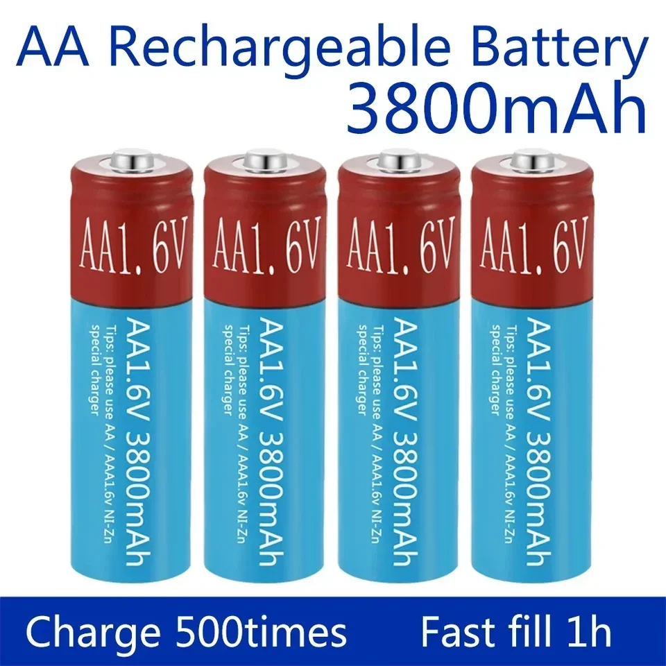 Nabíjateľná batéria AA nabíjateľnú batériu NI-ZN 3800MAH 1,6 V batérii pre hračky MP3 Solar Lights Digitálny fotoaparát MP4 RC CAR & USB nabíjačka