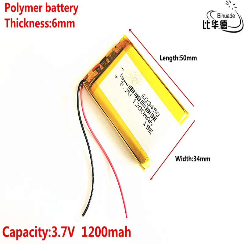 Nabíjateľná batéria Li-polymér 3,7 V 603450 lítium polymérna batéria 1200 mAh 603450 (veľkosť: 6*34*50 mm)