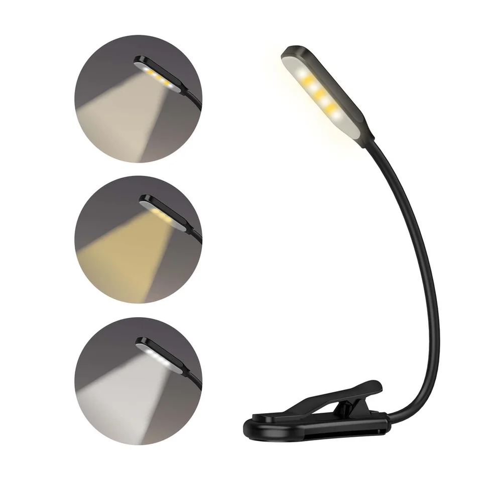 Nabíjateľná kniha Light 7 LED Mini čítanie Light Light 3-úroveň Warm Cool White Denné svetlo Flexibilné ľahké klip Night Reading Lamp