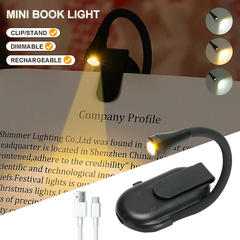 Nabíjateľná kniha čítanie Light Lamp, LED kniha Svetlo pre čítanie v posteli - Starostlivosť o oči Nastaviteľná jasnosť 3 farebné teploty