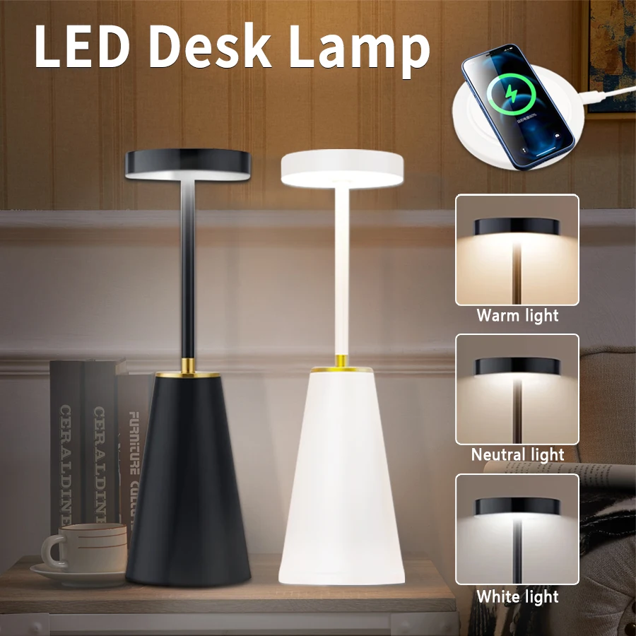 Nabíjateľná LED Desk Light Light Light Wireless nabíjanie kovová stolová lampa ochrana očí Čítanie Light Light Home Office Bar Ambient Light