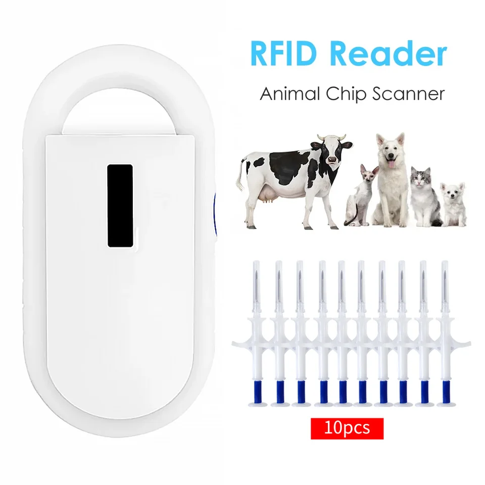 Nabíjateľné 134,2 kHz Animal Microchip RFID čítačka PT160 s 10/20 vstrekovačmi čipov Pet Chip pre správu psov