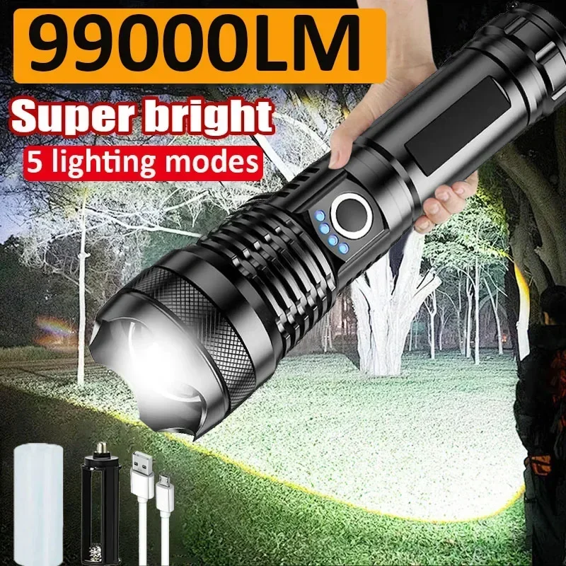 Nabíjateľné LED baterky Vysoké lumeny Super Bright Torch s 5 režimami nepremokavá výkonná ručná flash svetlo na kemping