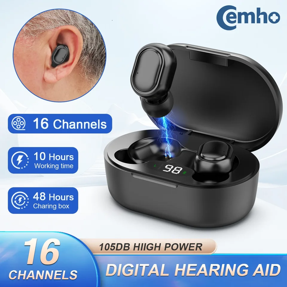 Nabíjateľné načúvacie pomôcky s inteligentným hlukom, 2 z 1 Tws Bluetooth sluchové zosilňovače, žiadne pískanie.