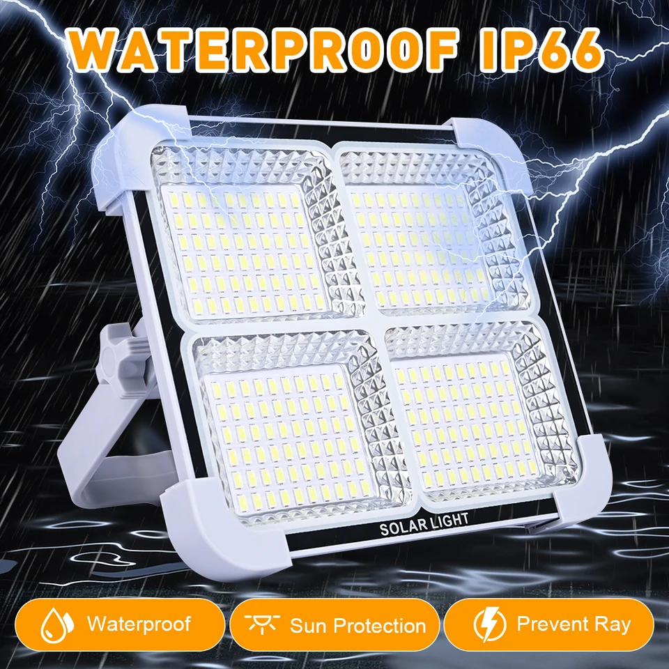 Nabíjateľné solárne svetlomet Outdoor prenosné LED multifunkčné reflektor IP66 nepremokavé osvetlenie Núdzové osvetlenie.