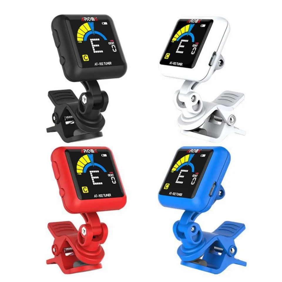 Nabíjateľný tuner Aroma AT-102 Black, USB Nabíjateľná vstavaná batéria Veľká LCD 360 stupňov pre gitaru/basu/ukulele/husle