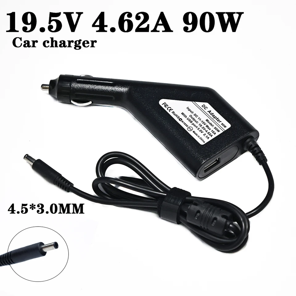 Nabíjačka automobilu 19,5V 4,62a 90W 4,5*3,0 mm prenosný počítač pre Dell XPS 11 12 13 L321X L322X pre Inspiron 12 14 15 24 Vostro 20