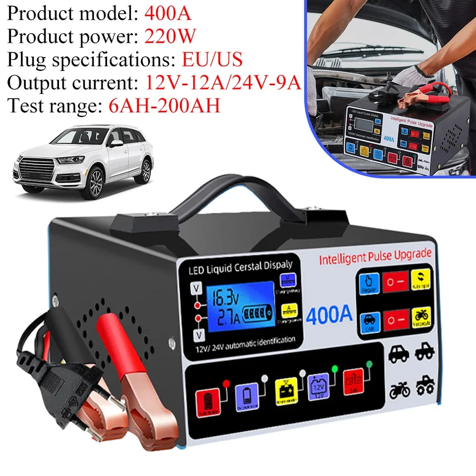 Nabíjačka batérií s vysokou frekvenciou 12 V/24V 220W Plne automatické opravy pulzov EÚ/US Pulz Intelligent High -Power LCD displej