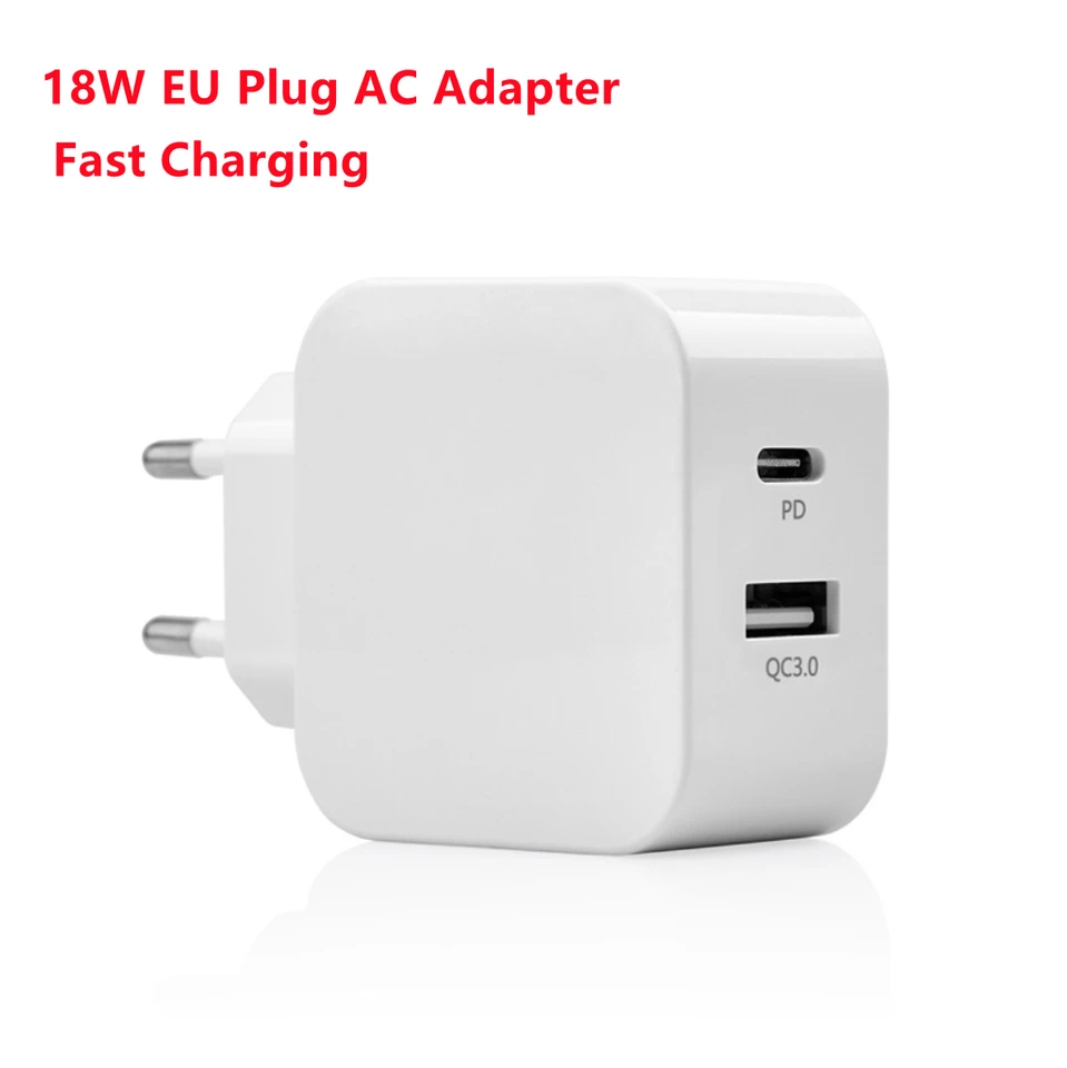 Nabíjačka EU Plug 18W Univerzálny AC adaptér PD/QC 3.0 USB Typ C Európske nabíjanie Dock 12V Dual Outlet Rýchle nabíjanie