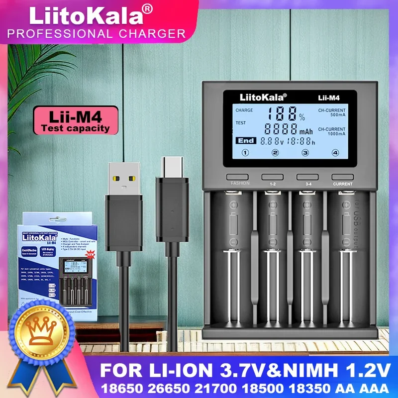 Nabíjačka liitokala-battery, LII-M4 LCD, 21700, 18650, 3,7V, 1,2V, 18350, 18500, 25500, 26650, AA AAA NIMH Li-ion batéria, u