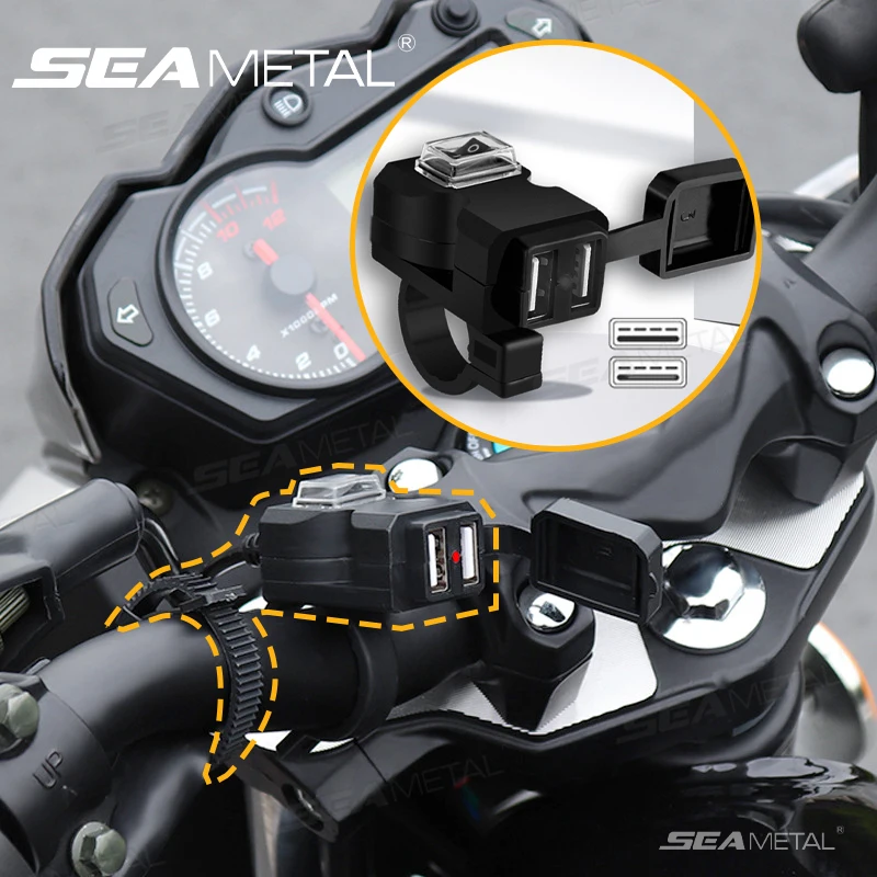 Nabíjačka na motocykle Seametal s vodotesnou riadidlami veka 5V/3.1a Dual-USB Motorbike Phone Universal Universal pre DC9-24V