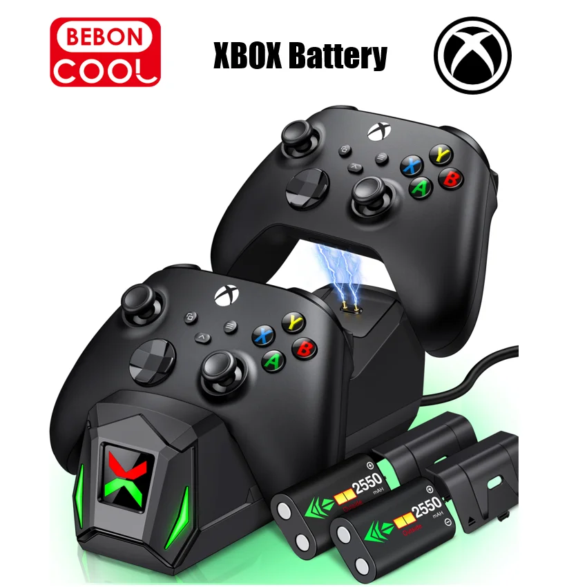 Nabíjačka s dvojitým ovládačom pre Xbox Series X | S/Xbox One/X/S Nabíjačka na nabíjaciu stanicu s nabíjateľmi 2x2550 mAh nabíjateľné batérie