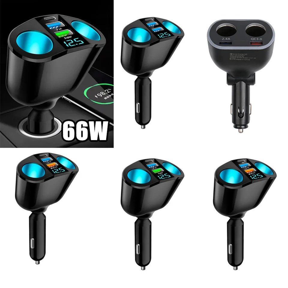 Nabíjačka s rýchlym nabíjaním automobilu QC3.0/PD Port Phone nabíjačka 12V/24V Soketový adaptér Univerzálny zapaľovač USB Dual Power Splitter Cigar Y4G6