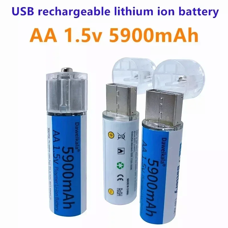 Nabíjačku bez batérie AA 1,5 V 5900 mAh USB Nabíjateľná lítium -iónová batéria AA 1,5V batéria pre diaľkové ovládanie hračky s hračkou batéria