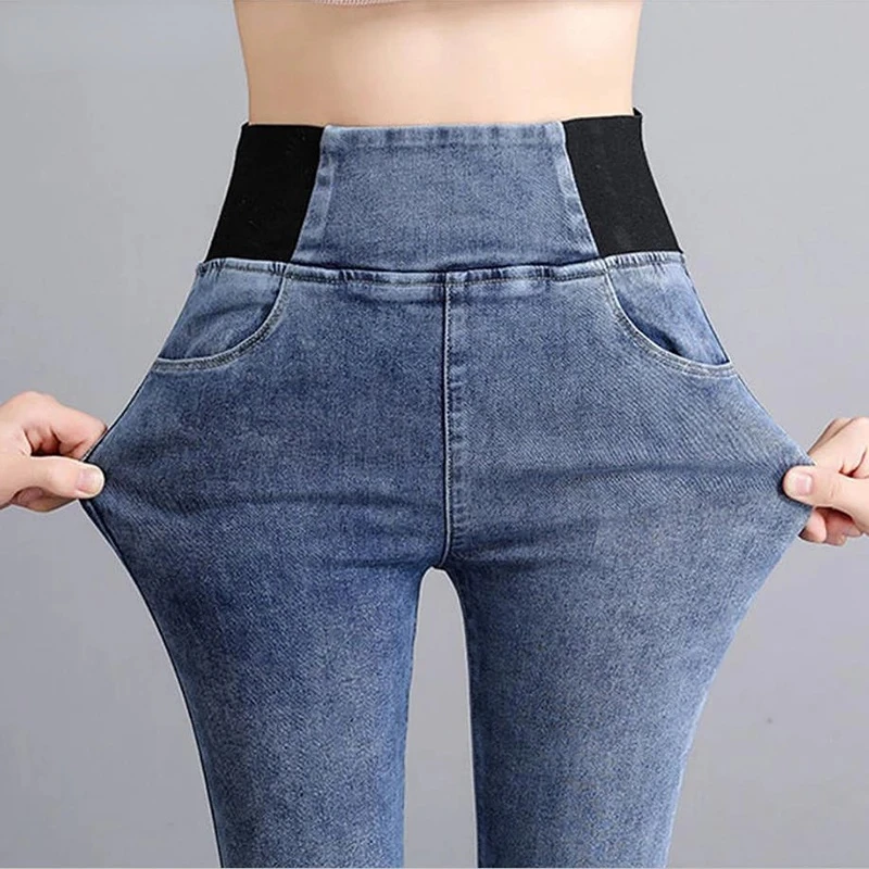Nad veľkosťou 38 elastický pás Skinny džínsy Ženy Spring Slim Stretch džínsové nohavice Vintage ceruzka vaqueros mama pantalones de mujer
