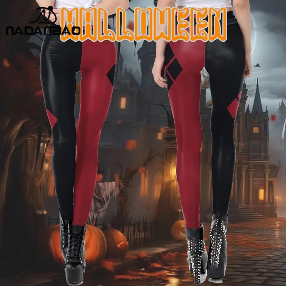 Nadanbao Halloween Cosplay Ženy Galaxy Leggings Červené a čierne tlačené legíny nohavice Čierna karikatúra Deadpool Classic Leggings
