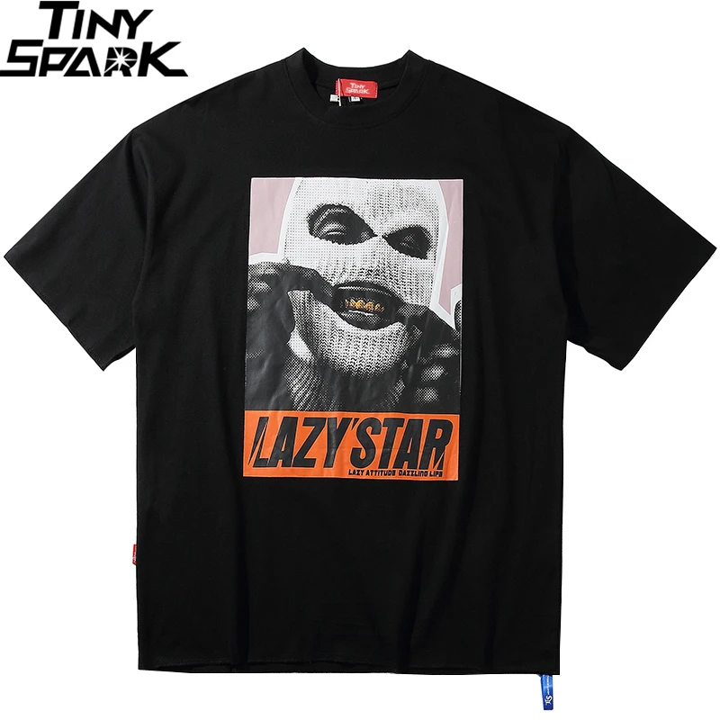 Nadmerná hip hopová tričká Men 2024 Streetwear Harajuku Masked Man Print Thirt Tshirt Tshrouve Cotton Casual Tričko čierne plus veľkosť