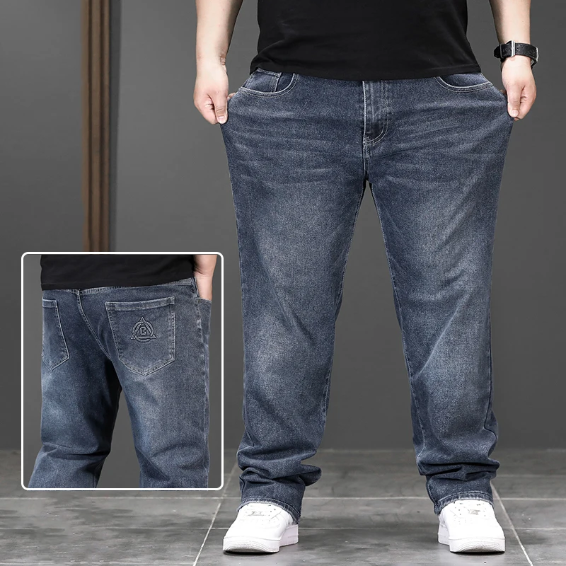 Nadmerné džínsové džínsové džínsy módne štítok vysokej kvality elastickej voľnej montážnej módnej veľkej veľkosti 6xl 7xl 8xl nohavice Muž