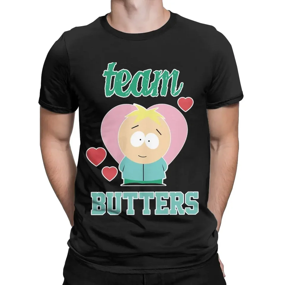 Nadrozmerné krátke rukávy tričko Tops Novinka Southpark Team Butters Tričko Men okrúhle obojok čistý bavlnený tričko Butters Stotch