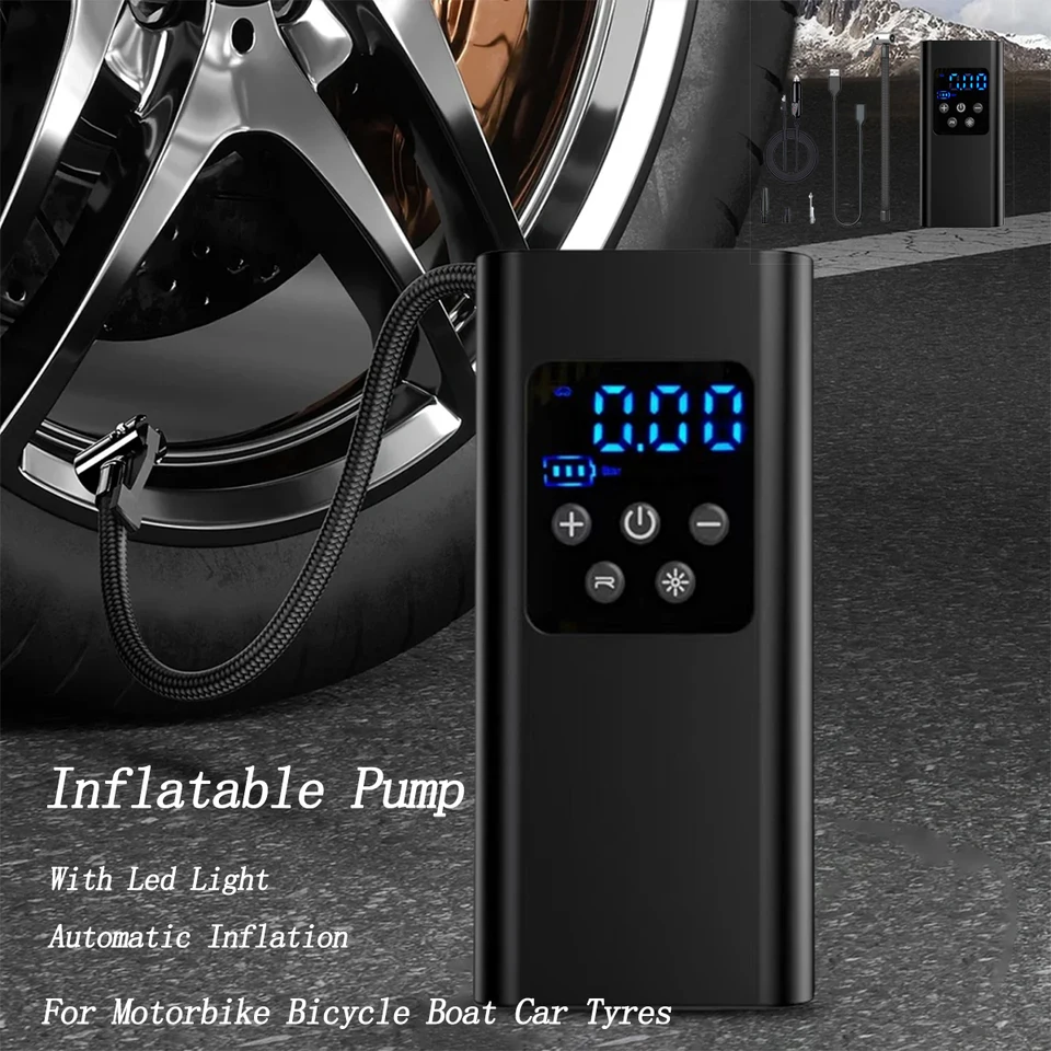 Nafukovacie čerpadlo na auto vzduchové čerpadlo 150 psi elektrického vzduchového kompresora s LED svetlami digitálny nafukovač pre motocyklové bicykle