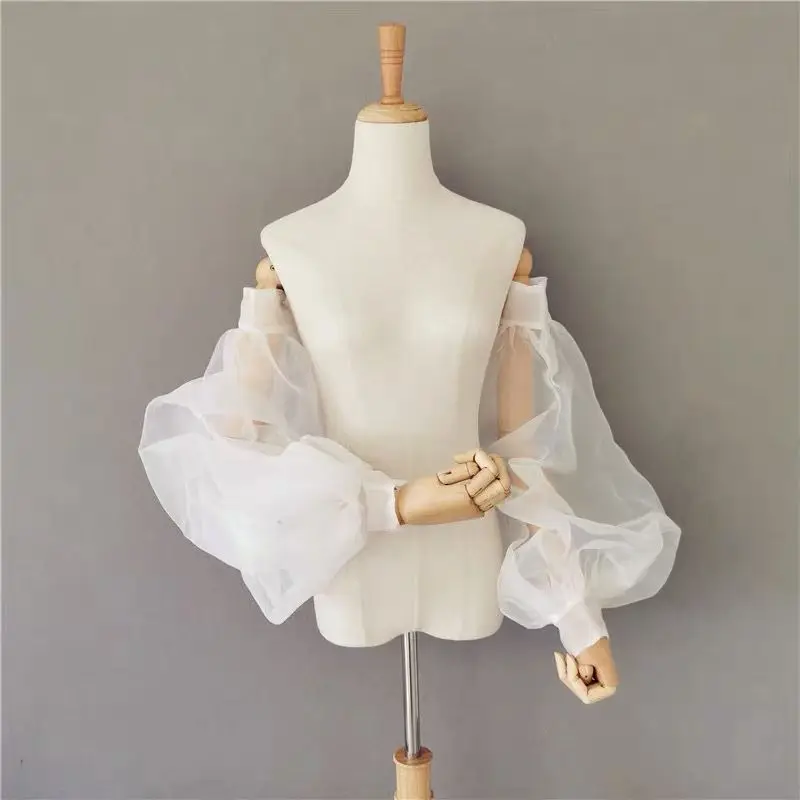 Nafúknuté svadobné šaty Seperatel s dlhým rukávom Organza Svadobná bunda rukáv Elegantné skryté rukáv