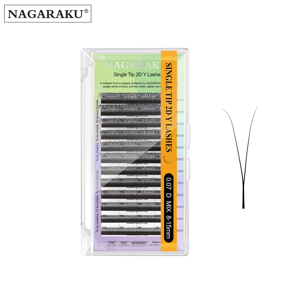 Nagaraku Single Tip 2d y tvar rias ručne tkané prémiové mäkké mihalnice predlžovacie make -up sieťové sieťové kríž yy riasy