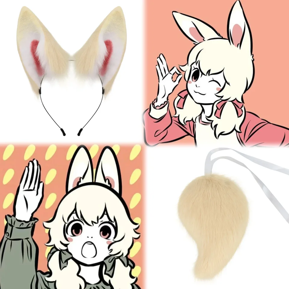 Nahrševá ručne vyrábaná zvierací králik uší králik chvost Anime Hairband Masquáde Party kostým Kostý
