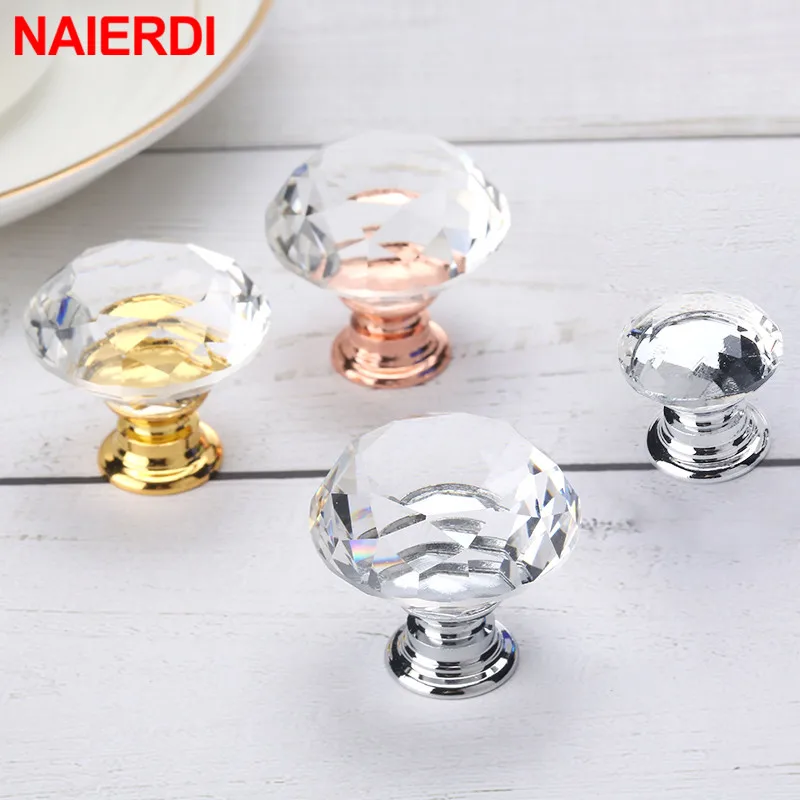 Naierdi 10ks 20-40 mm diamantový tvar skrinky krištáľové sklenené gombíky skriňová zásuvka Pull