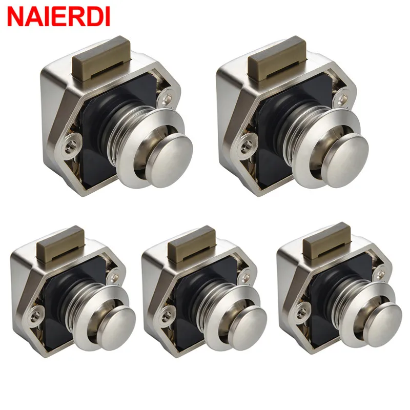 Naierdi 5ks Camper Car Push Lock RV Caravan Lat Motor Domáca zásuvka Zásuvka Zámok Button Latch Latch Latch Latch pre nábytok hardware