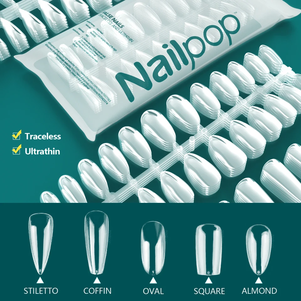 Nailpop Priehľadný falošný nechtový akrylový akrylový TIPS Press na nechty na klince tisíc a ultratrasové falšované nechty Príslušenstvo Nástroje 120ks