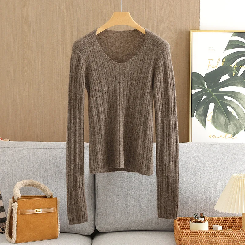Naizaiga Yak Cashmere V-Neck Slim s dlhým rukávom pruhovaný teplý 260g tenký zima 12 kolíkov dám