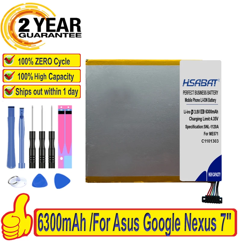 Najlepšia značka 100% Nová 6300 mAh C11P1303 BATTERSKÁ PRE ASUS Google Nexus 7 