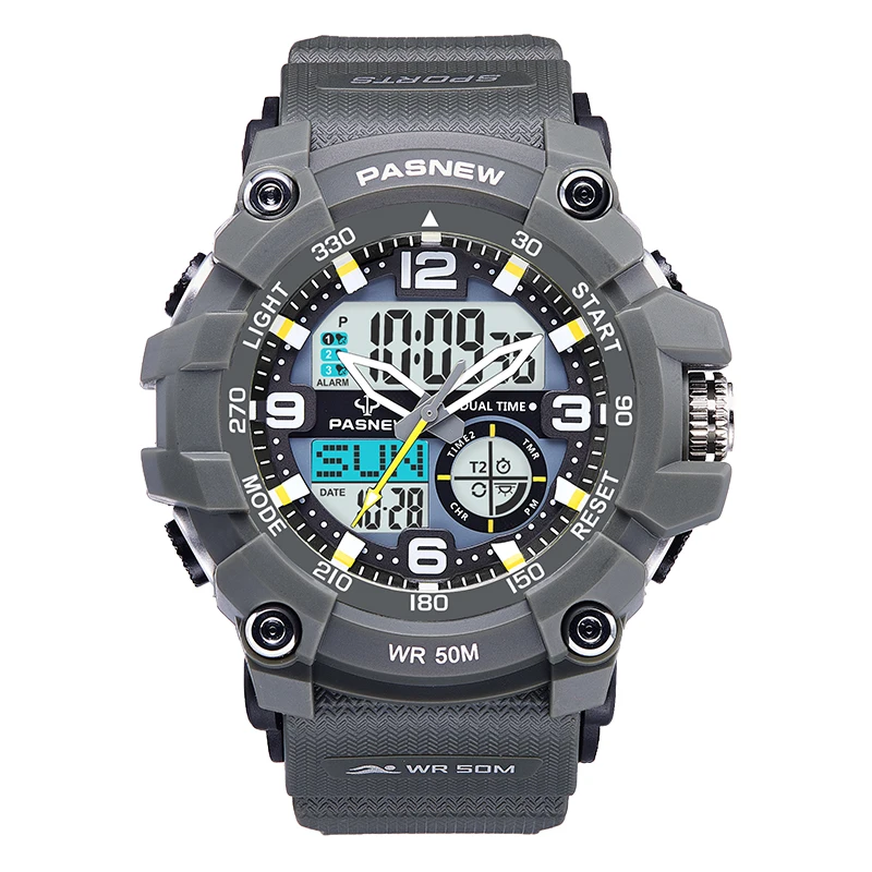 Najlepšie luxusné značka Pasnew hodinky Fashion Sports Watch Men Dual Display Quartz Watches Silicone Watch Men Watch Relogio Masculino