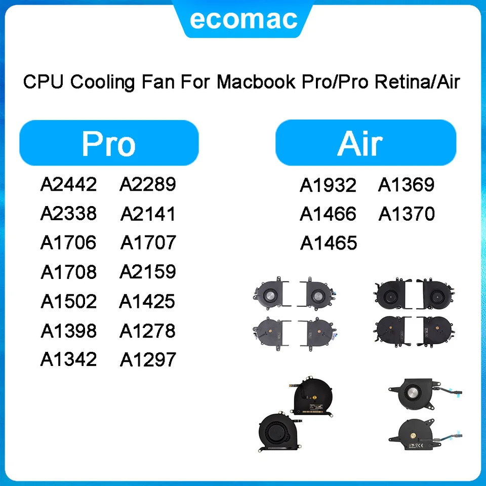 Najlepší fanúšik chladenia OEM CPU pre MacBook A2442 A2289 A2338 A2141 A1932 A1706 A1707 A1708 A2159 A1502 A1425 A1398 A1369 A1466 A1370