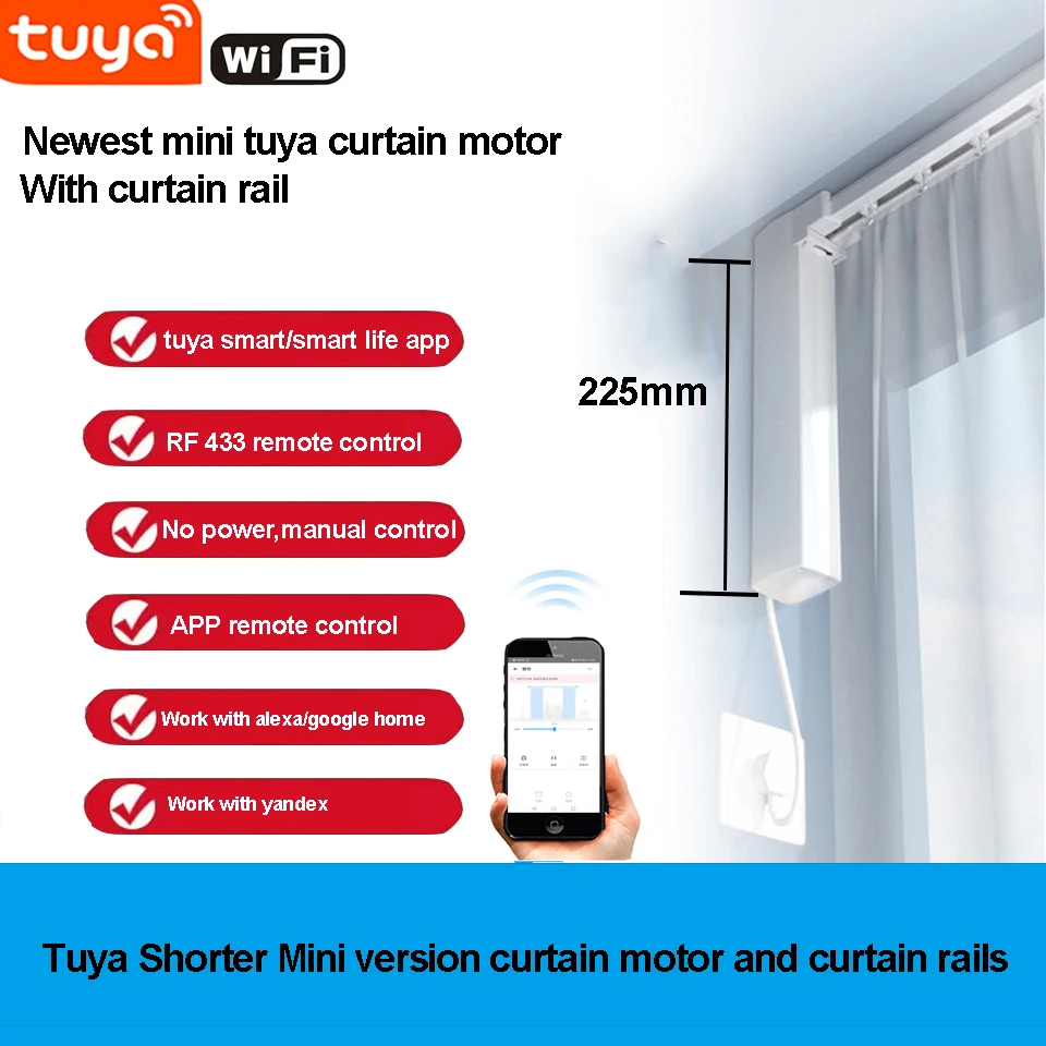 Najnovšia kratšia tuya elektrická inteligentná domáca opona WiFi Curtain motor
