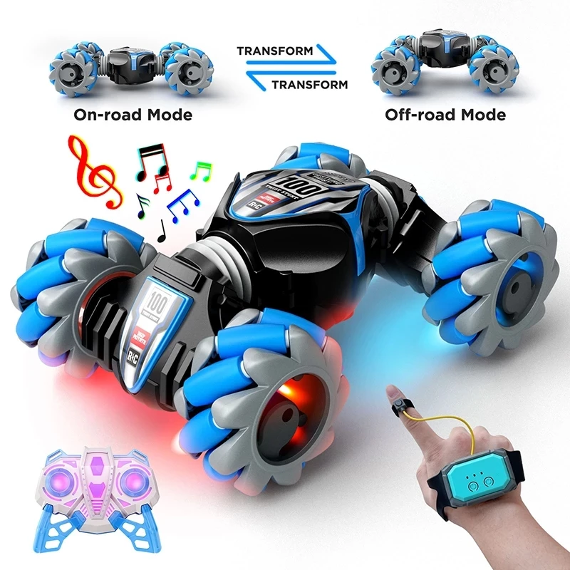 Najnovšie 4WD diaľkové ovládanie kaskadérske auto 2.4g Wireless RC Drift Car LED svetlá hodinky Senzor gesto rotujúce detské hračky Darček