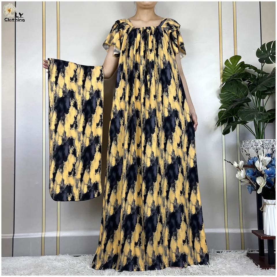 Najnovšie letné módne africké ženy Abayas bavlnené šaty pre ženy voľné kravaty s krátkym rukávom maximum moslimské tradičné oblečenie
