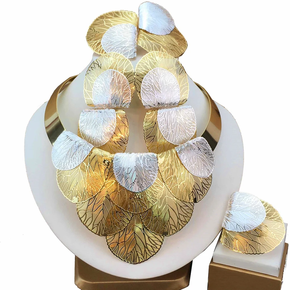 Najnovšie luxusné brazílske svadobné šperky Dubai Gold -Glated Svadobné prehnané veľké šperky FHK17245