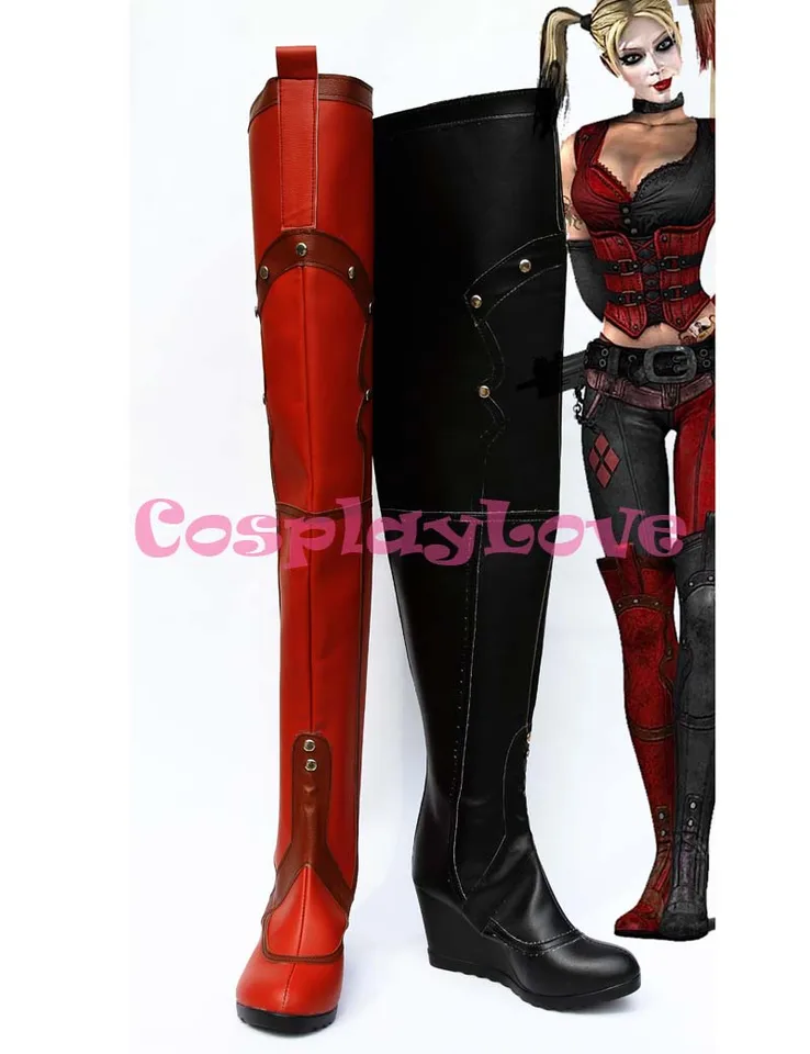 Najnovšie na mieru vyrobené japonské anime Arkham azylum Harley Cosplay topánky dlhé topánky ručne vyrobené na vianočný Halloween