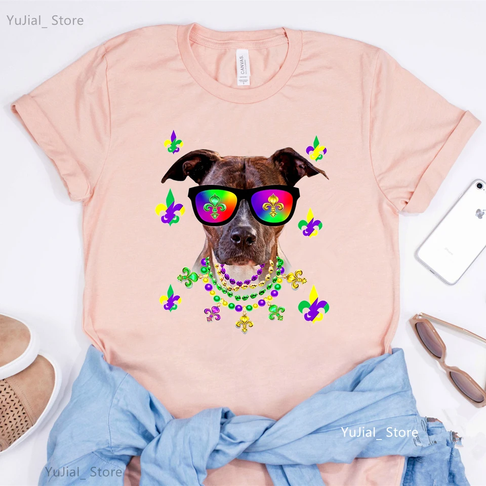 Najnovšie pitbull mardi gras pit bull psie zvierat tlač Trink tričko Dievčatá Terrier/Corgi Tshirt Dámske oblečenie letné topené tričko Femme