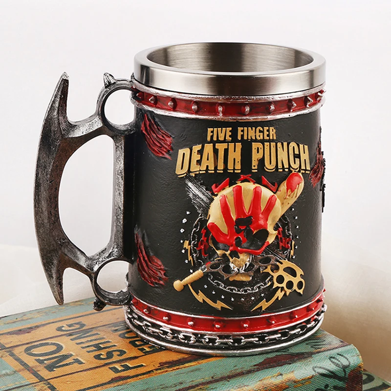 Najnovšie päť prstov smrť Punch Tankard Nerezová oceľ a živicové pivo hrnčeky baseballovej lebky Halloween