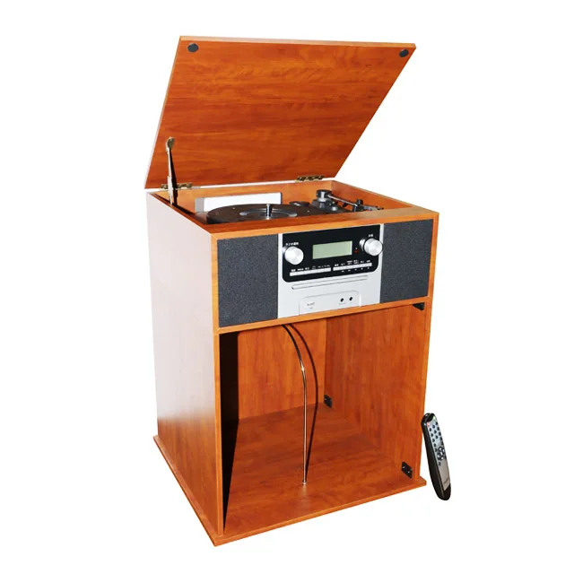 Najnovší 2024 Model Vintage Classic Wooden Gramophone s gramofónom pre prehrávača CD AM/FM Radio Radio