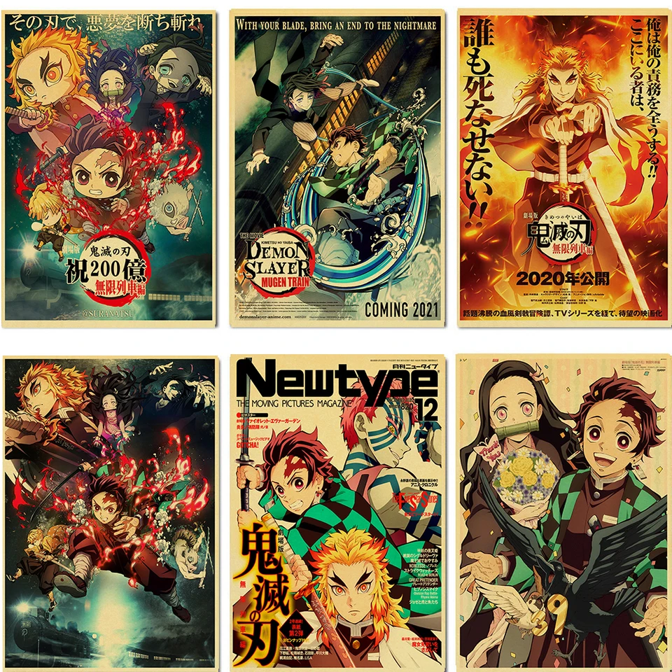 Najnovší Dongman Demon Slayer Kimetsu no Yaiba Mugen Ressha-Hen Retro retro plagát Domáca dekorácia maľba miestnosti nástenné nálepky Art Decor