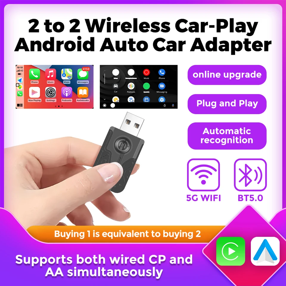Najnovší káblový do bezdrôtového systému 2 v 1 Mini AI Box 5G WIF a BT5.0 CarPlay Android Auto Adapter USB Dongle Plug a Play Smart AI Box